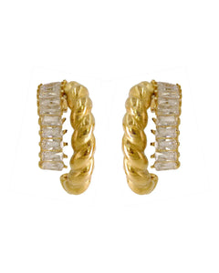 18K Gold plated cubic zirconia stone Hoop Earrings, Twisted Design Kaaf Creations