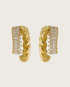 18K Gold plated cubic zirconia stone Hoop Earrings, Twisted Design Kaaf Creations