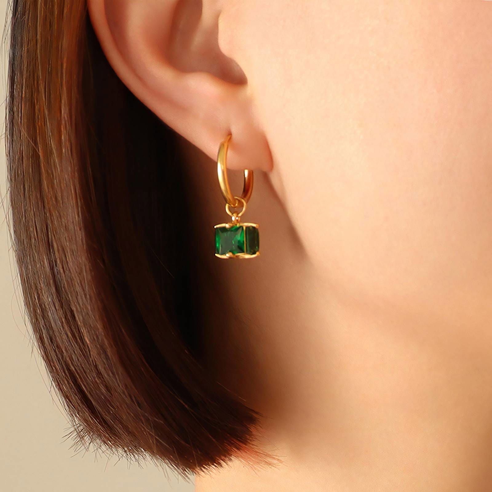 18K gold plated Stainless steel Emerald Earrings for women and girls, Intensity, Kaaf