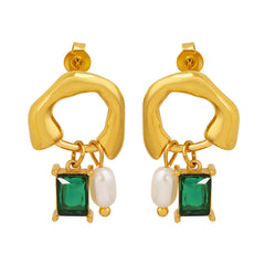 18K gold plated Stainless steel Earrings for women and girls, Intensity, With stud, cubic zirconia, Kaaf