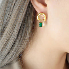 18K gold plated Stainless steel Earrings for women and girls, Intensity, With stud, cubic zirconia, Kaaf