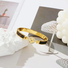 18K Gold Plated Stainless steel Leaf Clover Gold & Stainless steel Bangle Bracelet for Women, Dainty Clover Bangle Bracelet Kaaf Creations