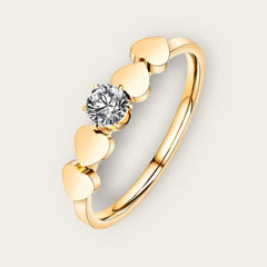 18K gold plated Stainless steel Hearts finger ring for women and girls, Intensity, waterproof, hypoallergenic, long lasting and does not tarnish, Inserts: cubic zirconia Kaaf