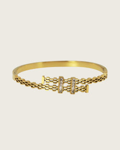 18k Gold plated Stainless Steel Wide Open Bangle Bracelet for Women with cubic zirconia. Kaaf Creations