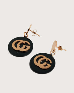 Rose gold stainless steel Luxury Brand Earrings for women, Black and Tan, Resin, Disc Shape Kaaf Creations