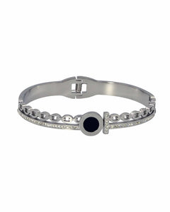 Stainless Steel silver Bracelet with Black Gemstone, Rhinestone Accents, for women and girls Kaaf Creations