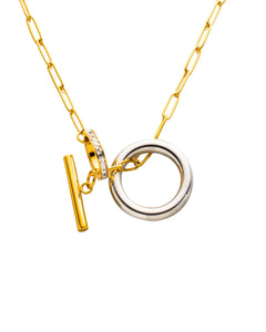 18K Gold Plated Stainless Steel, Two-Tone Toggle Chain Necklace, 50 cm, Crystal Accent Kaaf Creations