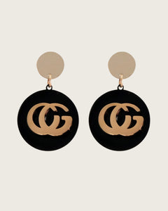 Rose gold stainless steel Luxury Brand Earrings for women, Black and Tan, Resin, Disc Shape Kaaf Creations