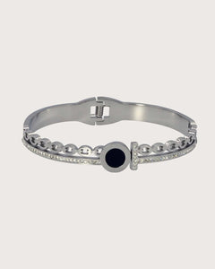 Stainless Steel silver Bracelet with Black Gemstone, Rhinestone Accents, for women and girls Kaaf Creations