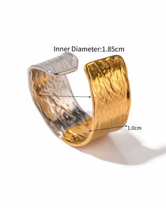 Two-Tone Hammered Cuff Ring, 18K Gold Plated Stainless Steel, Adjustable Kaaf Creations