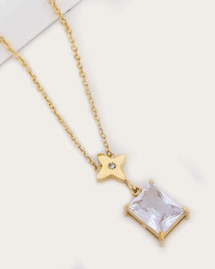 Crystal Pendant Necklace with Star Charm, 18K Gold Plated Stainless Steel, 40+5 cm Chain Kaaf Creations