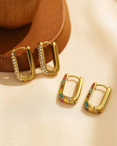 18K Gold Plated Stainless Steel, Square Hoop Earrings, Crystal and Rainbow Gemstone Set, Kaaf Creations