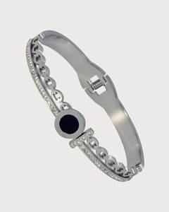 Stainless Steel silver Bracelet with Black Gemstone, Rhinestone Accents, for women and girls Kaaf Creations