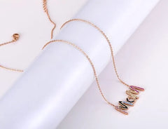 CZ Crystal Mom Choke Necklace, Rose Gold Plated Chain, Multi-Color Pendant, 42 cm + 5 cm Extension Kaaf Creations