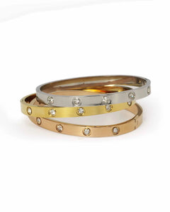 Tri-Colour stainles steel Bracelets - bangle with Crystals, Set of 3, 18k Gold plated, Silver, Rose Gold, Kaaf Creations