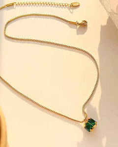 Emerald Crystal Jewelry Set, 18K Gold Plated Stainless Steel, Necklace and Hoop Earrings women and girls Kaaf Creations