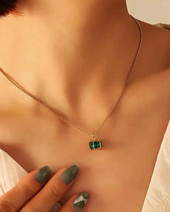 Emerald Crystal Jewelry Set, 18K Gold Plated Stainless Steel, Necklace and Hoop Earrings women and girls Kaaf Creations