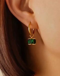 Emerald Crystal Jewelry Set, 18K Gold Plated Stainless Steel, Necklace and Hoop Earrings women and girls Kaaf Creations