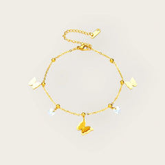 18K Gold Plated Stainless Steel Butterfly Anklet for Women and Girls, Cubic Zirconia Inserts, Kaaf