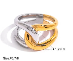Two-Tone Statement Ring, 18K Gold Plated and Silver, Stainless Steel (size-6,7,8) Kaaf Creations