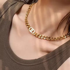 18k gold plated stainless Steel Letter D Chain Necklace for Women, Vintage, Hip Hop, Kaaf Creations