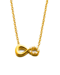 18K Gold Plated Stainless Steel, Infinity Pendant Necklace with Crystal Accents, 42 + 5 cm Chain Kaaf Creations