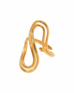 18K Gold Plated Stainless Steel, Modern Wave Design Ring, size Adjustable Kaaf Creations