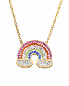 Rainbow Crystal Pendant Necklace, 18K Gold Plated Stainless Steel Chain, Multicolored Kaaf Creations