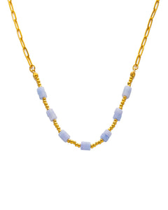 18K Gold Plated Stainless Steel Chain, Dainty Blue Chalcedony Necklace, 39.5 + 5 cm Length Kaaf Creations