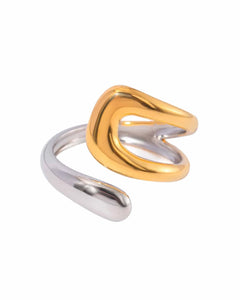 Two-Tone Adjustable Ring, 18K Gold Plated and Silver Stainless Steel, Modern Design Kaaf Creations