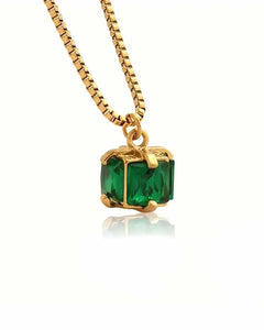 Emerald Crystal Jewelry Set, 18K Gold Plated Stainless Steel, Necklace and Hoop Earrings women and girls Kaaf Creations