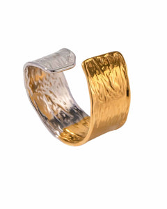 Two-Tone Hammered Cuff Ring, 18K Gold Plated Stainless Steel, Adjustable Kaaf Creations
