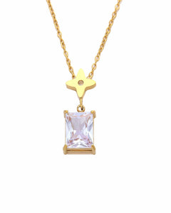 Crystal Pendant Necklace with Star Charm, 18K Gold Plated Stainless Steel, 40+5 cm Chain Kaaf Creations