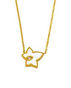 White Enamel Star Pendant Necklace, 18K Gold Plated Stainless Steel Chain, Crystal Accent for women and girls Kaaf Creations