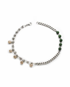 Mixed Chain Necklace with Crystal Charms, Green Beads, Silver Metal, 46.5 cm Kaaf Creations
