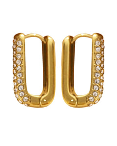 18K Gold Plated Stainless Steel, Square Hoop Earrings, Crystal and Rainbow Gemstone Set, Gold Kaaf Creations