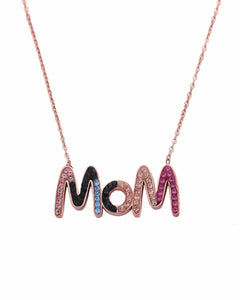 CZ Crystal Mom Choke Necklace, Rose Gold Plated Chain, Multi-Color Pendant, 42 cm + 5 cm Extension Kaaf Creations