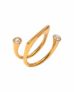 18K Gold Plated Stainless Steel, Spiral Crystal Statement Ring, Double Stone Design Search this page Kaaf Creations