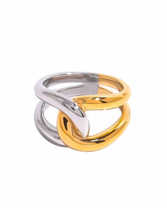 Two-Tone Statement Ring, 18K Gold Plated and Silver, Stainless Steel (size-6,7,8) Kaaf Creations