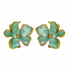 18K Gold Plated Stainless Steel Floral Stud Earrings, Mint Green Enamel with Gold-Plated Trim Kaaf Creations
