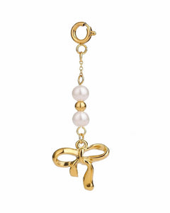 Pearl and Gold Bow Charm Pendant, 18K Gold-Plated Stainless Steel for women and girls Kaaf Creations