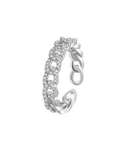 Cubic Zirconia Studded Linked Chain Ring for women and girls, Stainless steel, Size Adjustable. Kaaf Creations