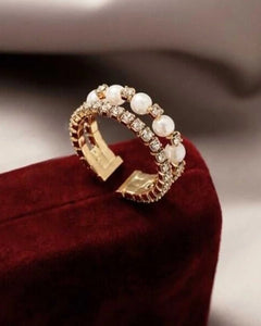 Gold-Tone Adjustable Ring with Pearls and Crystals for women and girls Kaaf Creations
