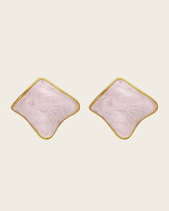 Geometric Marble Effect Stud Earrings, 18k Gold-Plated Stainless Steel, Pink Kaaf Creations