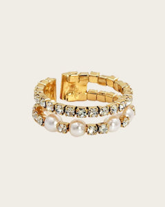 Gold-Tone Adjustable Ring with Pearls and Crystals for women and girls Kaaf Creations