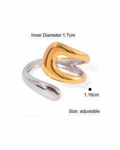 Two-Tone Adjustable Ring, 18K Gold Plated and Silver Stainless Steel, Modern Design Kaaf Creations