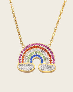 Rainbow Crystal Pendant Necklace, 18K Gold Plated Stainless Steel Chain, Multicolored Kaaf Creations