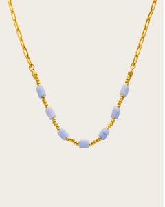 18K Gold Plated Stainless Steel Chain, Dainty Blue Chalcedony Necklace, 39.5 + 5 cm Length Kaaf Creations