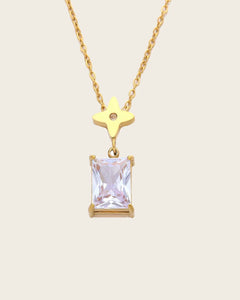 Crystal Pendant Necklace with Star Charm, 18K Gold Plated Stainless Steel, 40+5 cm Chain Kaaf Creations