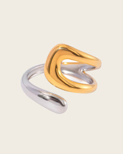 Two-Tone Adjustable Ring, 18K Gold Plated and Silver Stainless Steel, Modern Design Kaaf Creations